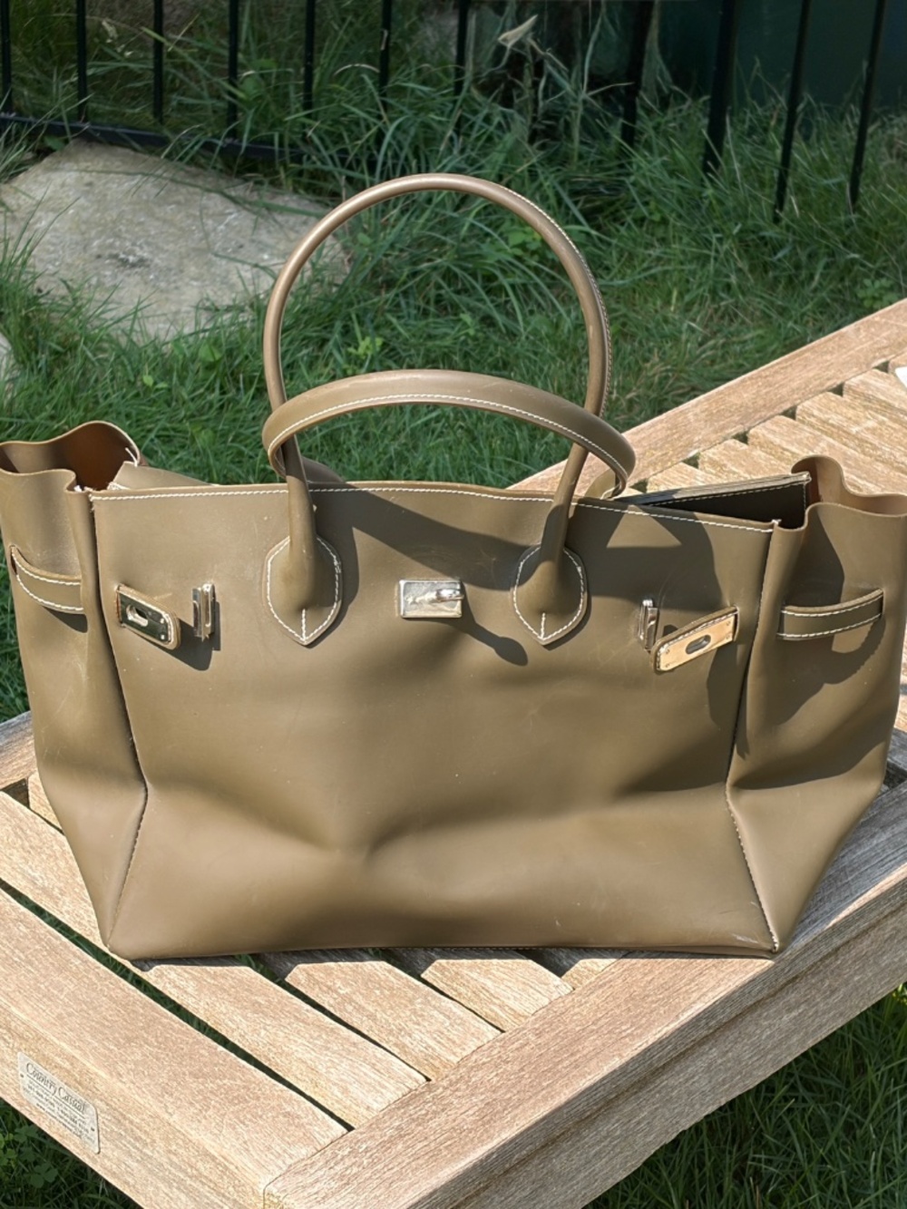 Vintage Y2K Made in Italy Matte Taupe Jelly Top Handle Satchel Purse Firkin MINT - Picture 7 of 16